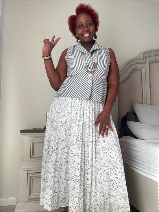 a new day Dresses & Skirts - a new day Gray and White Striped Vest with Polka Dot Maxi Skirt Set